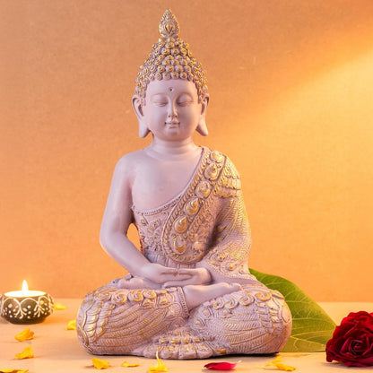 Buddha Idol for Home Decor | White Gautam Buddha Statue Showpiece for Living Room, Office & Temple | Resin Shakyamuni Buddha Figurine | Housewarming Gift (Pink |10 inch)