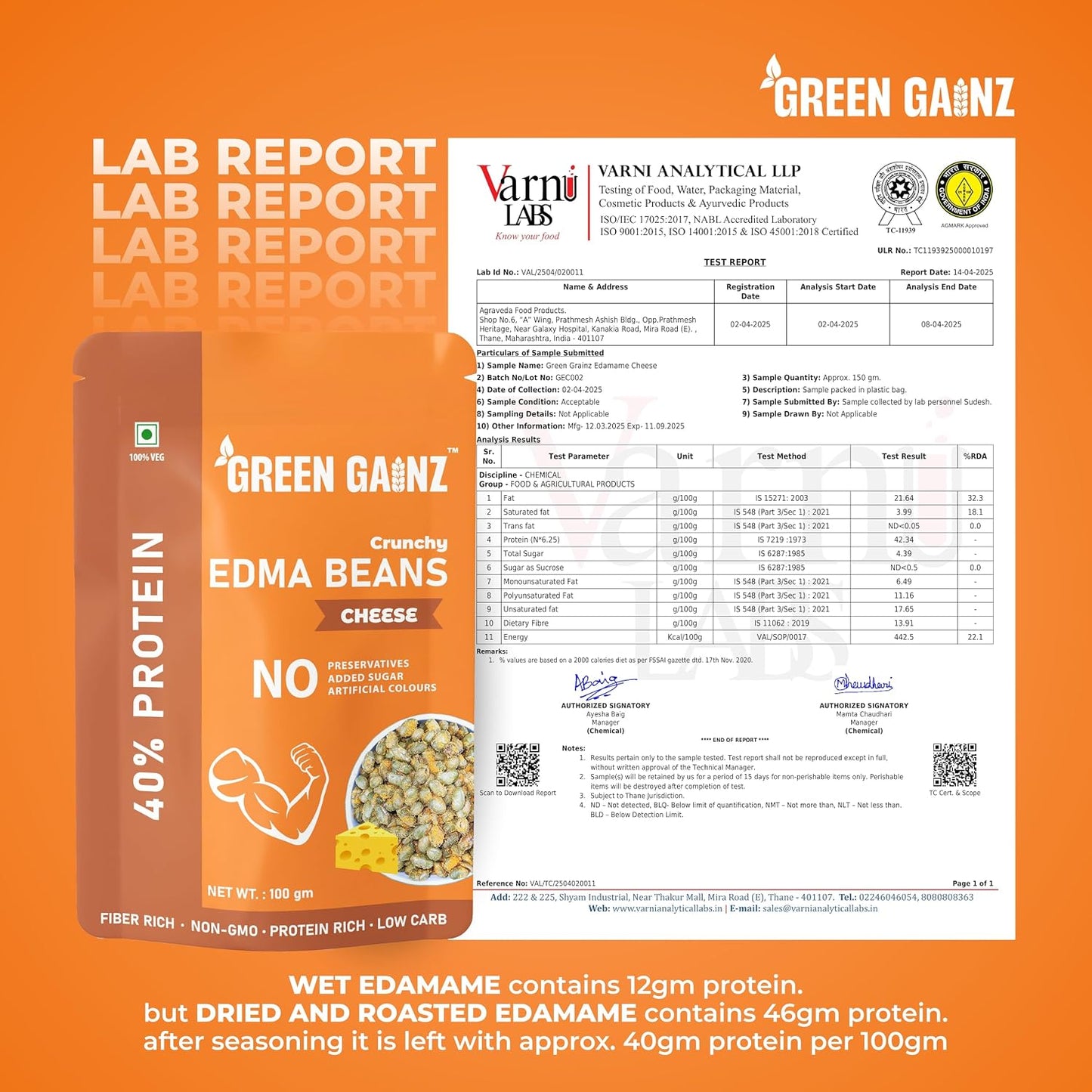 Green Gainz Roasted Edamame Cheese Flavour 100gm | 100% Veg High Protein Snack | No Added Sugar | Non-GMO | Rich in Fiber | No Gluten