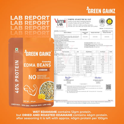 Green Gainz Roasted Edamame Cheese Flavour 100gm | 100% Veg High Protein Snack | No Added Sugar | Non-GMO | Rich in Fiber | No Gluten