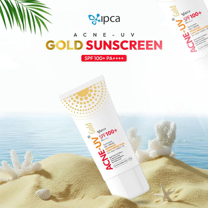 Ipca ACNE-UV GOLD Sunscreen SPF 100+ PA++++ | 30g Oil Free, Non Comedogenic Silicone Gel Sunscreen | UVA/UVB Protection | Water Resistant | No White Cast | Suitable for All Skin Types