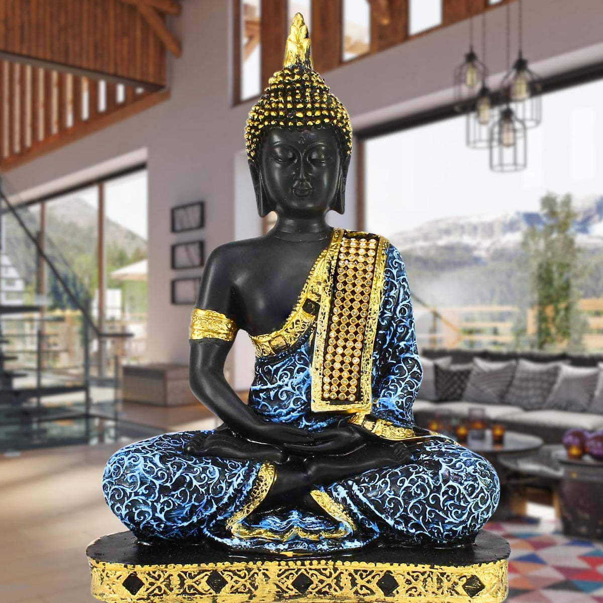 Buddha Showpiece (22cm x 16 cm x 6 cm, Blue) - Polyresin