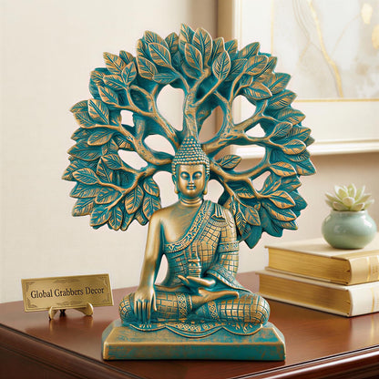 Global Grabbers Buddha Statue Showpiece Idol Home Decor Decoration Items for Living Room and Gifts (Antique Golden Blue)