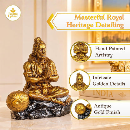 Gold Hanuman Idol for Car Dashboard, 9 cm Resin Hand-Painted Bajrangbali Statue, Hindu Religious Decorative Idol for Car, Home Mandir & Living Room, Spiritual Gift