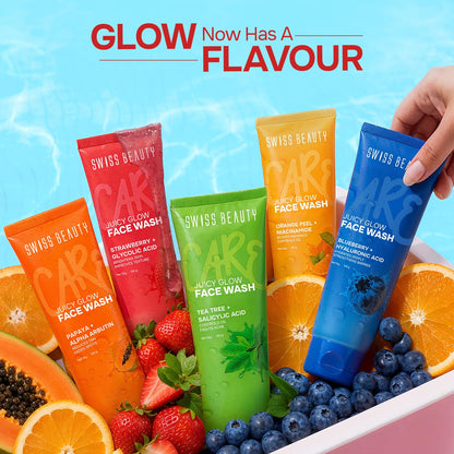 Swiss Beauty Care Juicy Glow Face Wash | Strawberry + Glycolic Acid | Removes Dirt & Grime | Refreshes and Revitalises Refines Skin Texture | Gently Exfoliates - 100g