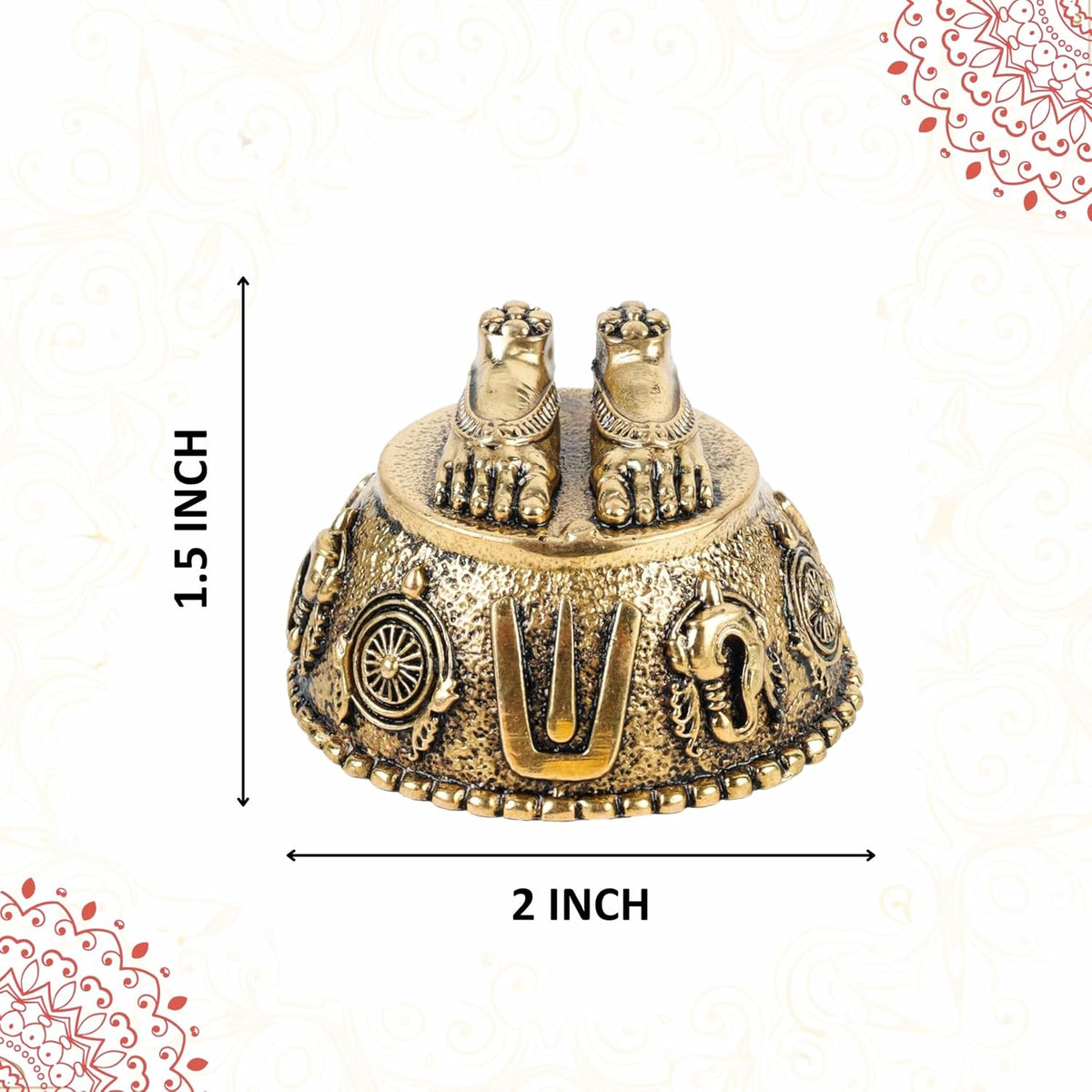1.5 Inch Pure Brass Charan Paduka Idol | Decorative Vishnu Charan for Home Temple, Mandir, Office Desk & Puja Room | Spiritual Showpiece, Festive Gift & Religious Home Decor