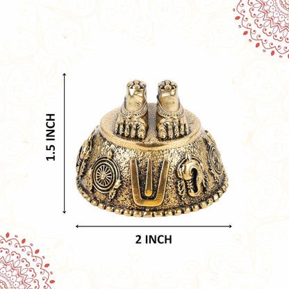 1.5 Inch Pure Brass Charan Paduka Idol | Decorative Vishnu Charan for Home Temple, Mandir, Office Desk & Puja Room | Spiritual Showpiece, Festive Gift & Religious Home Decor