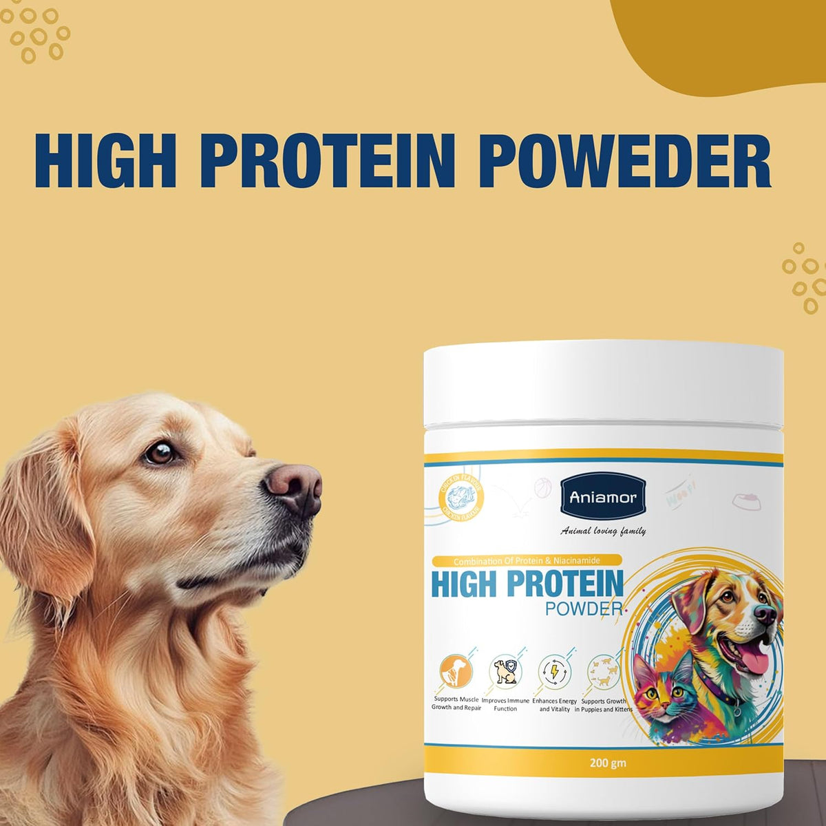 Aniamor High Protein Powder for Dogs and Cats|Weight Management|Pets Supplement|All Life Stage|200gm Jar
