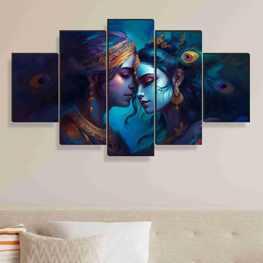 Radha Krishna Paintings For Wall Decoration-Set Of Five,3D Modern Art Painting For Living Room Large Size With Frames For Home Decoration,Hotel,Office 76.2 Cm X 45 Cm Sanfpnls35460-Engineered Wood