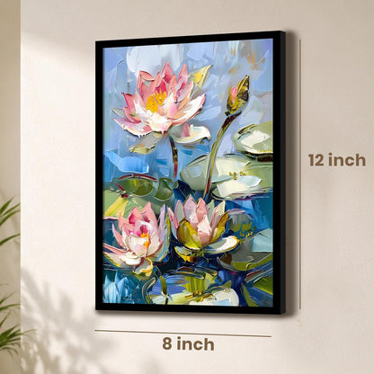 Lotus Flower Painting for wall decoration, Abstract Floral Framed painting for Living room and bedroom, Wall Art for Home decoration, 9x13 Inch