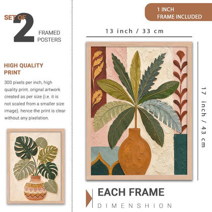 Aesthetic Botanical Art Home Decoration Painting | Floral Paintings With Frame For Living Room Bed Room Hotel Wall Decor Digital Reprint Set of 2 (13X17 inch)