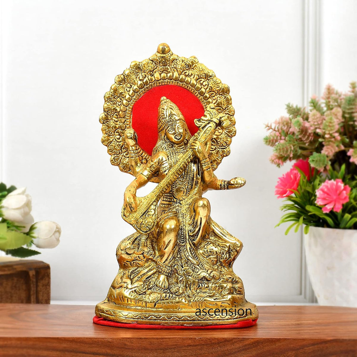 Gold Plated Saraswati Maa Metal Idol, Hindu Goddess Saraswati MATA Murti for Pooja Room Home Study Room Table Decorative,Showpiece Figurines,Religious Idol Gift