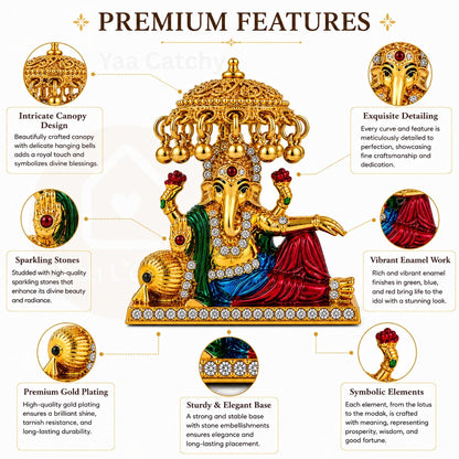 Yaa Catchy Mini Ganesh Idol for Car Dashboard | Small Ganesha Idol for Home, Office Desk & Pooja | Ganpati Murti with Premium Gold & Stone Work |5.5 cm (Mini Maharaja Ganesha)