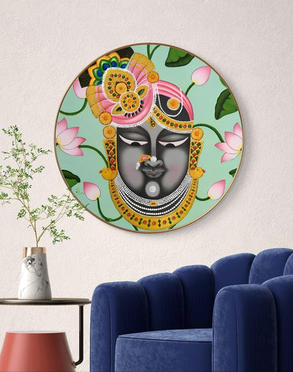 ShriNath ji religious Premium Sparkle lamination Golden Slim Frame 50.8 cm x 50.8 cm Large Size, For Home/Office/Hotel painting GRL-06