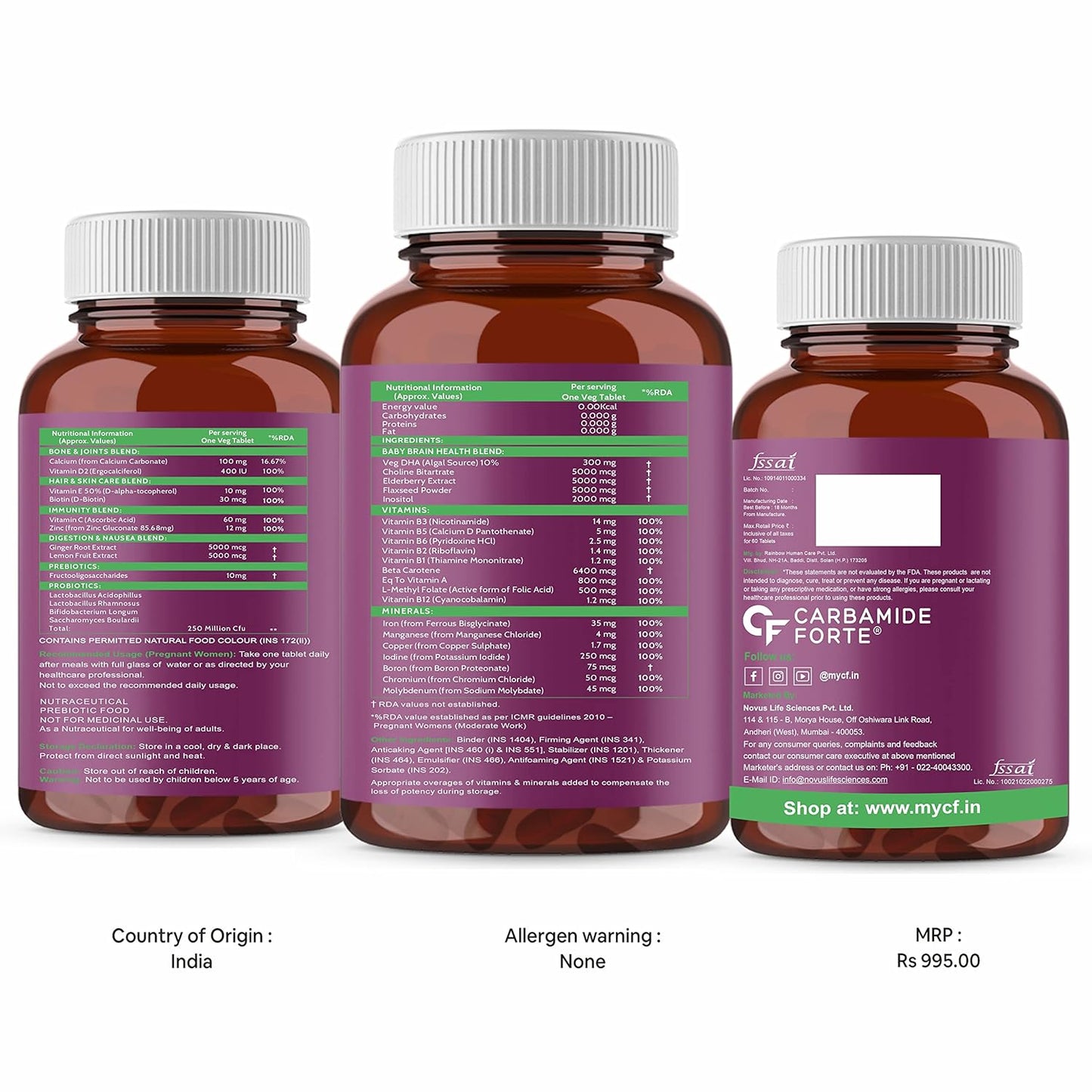 Carbamide Forte Veg Prenatal Multivitamin for Pregnancy with DHA 300mg Multivitamin for Women- 1 count, 60 capsules