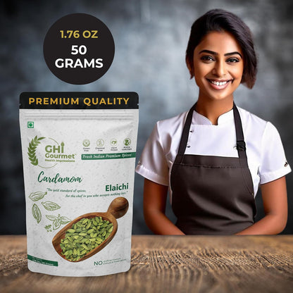 GOURMET HEALTH IMPRESSIONS | Superior Grade Whole Green Cardamom (Elaichi) - 8MM BOLD Size | Large Size | Aromatic Green Pods, Non-GMO - Perfect for Culinary & Aromatic Uses | GHI Foods