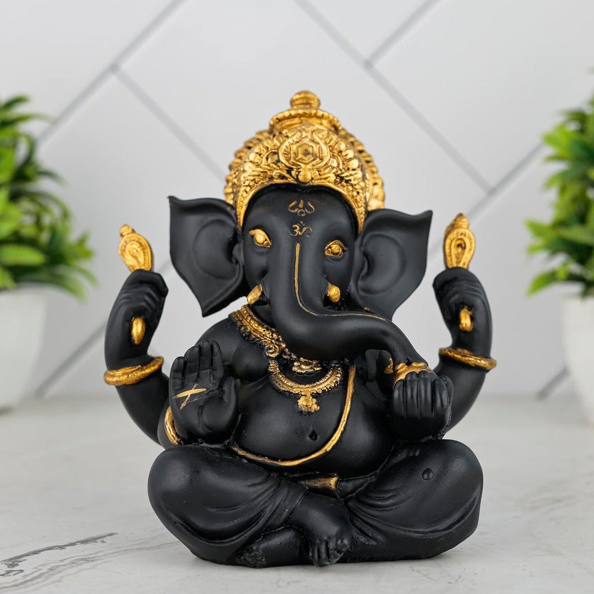 Ganesh ji murti Idol Statue Showpiece Home Decor Items for Living Room and Gifts (Black Golden)