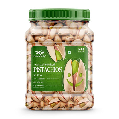 GreenFinity Fresh Whole Roasted Salted Pistachios With Shell | Rich in Protein and Dietary Fiber | Nutritious Gluten Free Dry Fruits for Gifting, Healthy Snacks, Family Treats, Festive Hamper