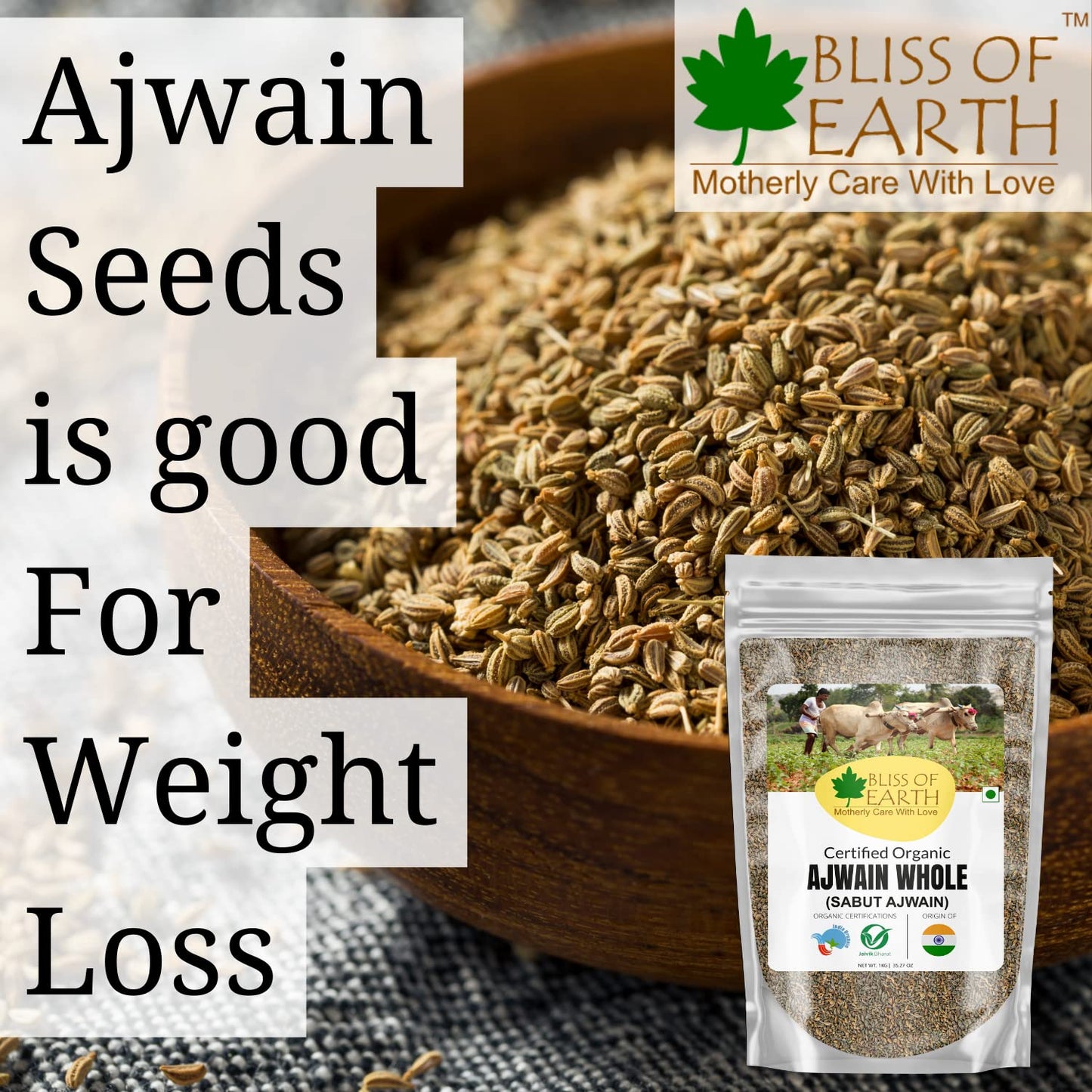 Bliss of Earth Certified Organic Ajwain/Carom Seeds Indian Spices & Masala For Better Hair, Skin,Health & Cooking (1kg)