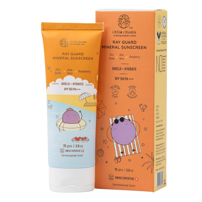 Tube and box of Little Dutch Ray Guard Mineral Sunscreen on a white background
