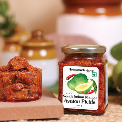 Homemade Love Mango Avakai Pickle (250 Gm) | South Indian Taste Mango Pickles | Aam ka Achar Perfect for Rice, Dosa, Idli, Chappati | Tangy and Spicy Home Made Mango Pickle | No Preservatives