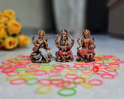 Goddess Lakshmi, Lord Ganesh and Goddess Saraswati Idol/Statue/Murti Decorative Showpiece, Saraswati Ganesha Laxmi Figurine for Puja