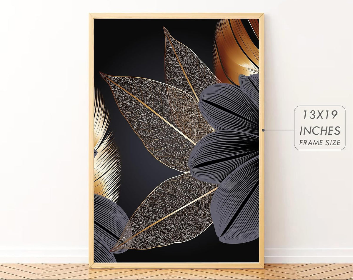 Big Modern Framed Posters Wall Decor Paintings For Living Room, Bedroom/Big Paintings For Wall Decoration, Frames For Wall Decor Set of 3 (13x19 Inches) (Black Gold)