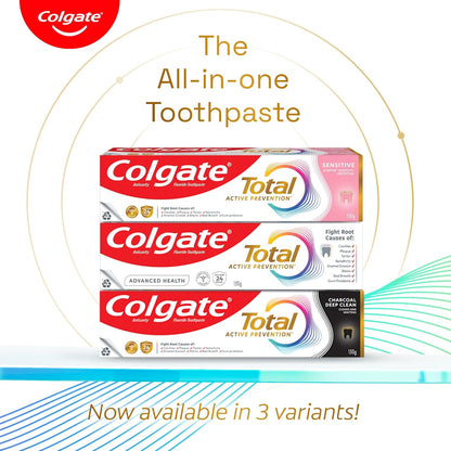 Colgate Total 150Gm Charcoal Deep Clean Antibacterial Toothpaste, Stronger 12-Hour Anti-Germ Protection, Whole Mouth Health, World'S No.1* Germ-Fighting Toothpaste (Combo Pack Offer, Soft Toothbrush)