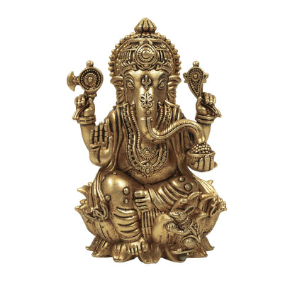 3.5 Inch Pure Brass Lord Ganesha Idol | Handcrafted Antique Finish Ganesh Murti for Home Temple, Pooja Room, Diwali, Housewarming & Festive Gifting