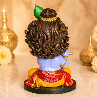 Balroop Blessings Natkhat Krishna Murti for Car Dashboard | 3.5 Inch Cute Laddu Gopal Idol | Premium Hand-Painted UV Resin Murti | Home Temple, Office & Gift
