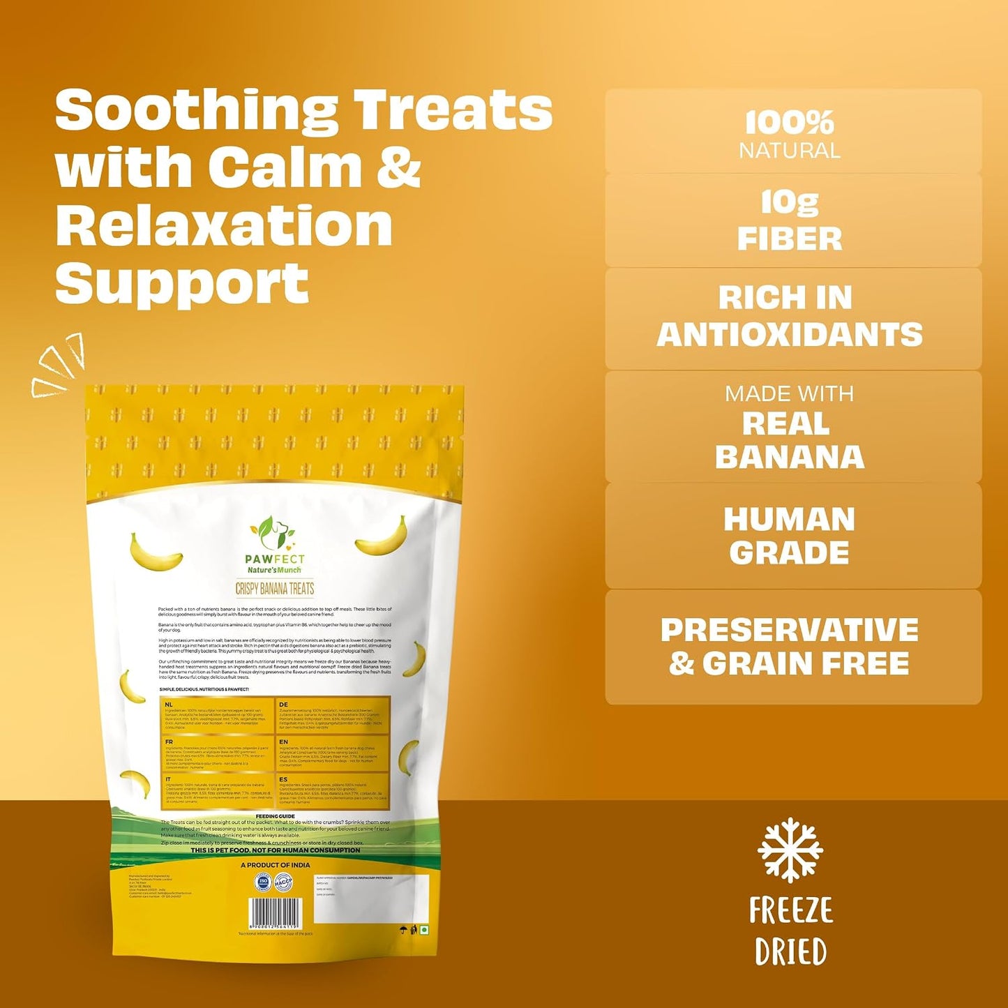 Pawfect Treats Nature's Munch Freeze Dried Dog Treats - Banana Healthy Dog Treats | Grain-Free | Promotes Shiny Coat | Supports Healthy Metabolism | Supports Energy Production (60g) Pawfect