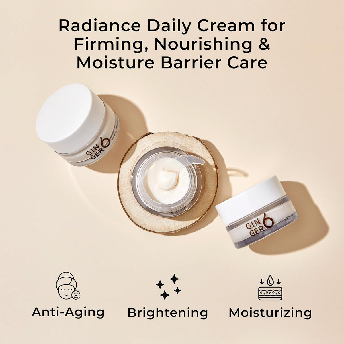 Radiance Daily Cream packaging with text on a beige background