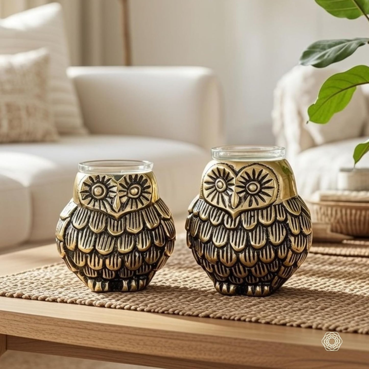 BEHOMA Metal Owls Votive Holder Mother and Child Set