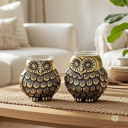 BEHOMA Metal Owls Votive Holder Mother and Child Set