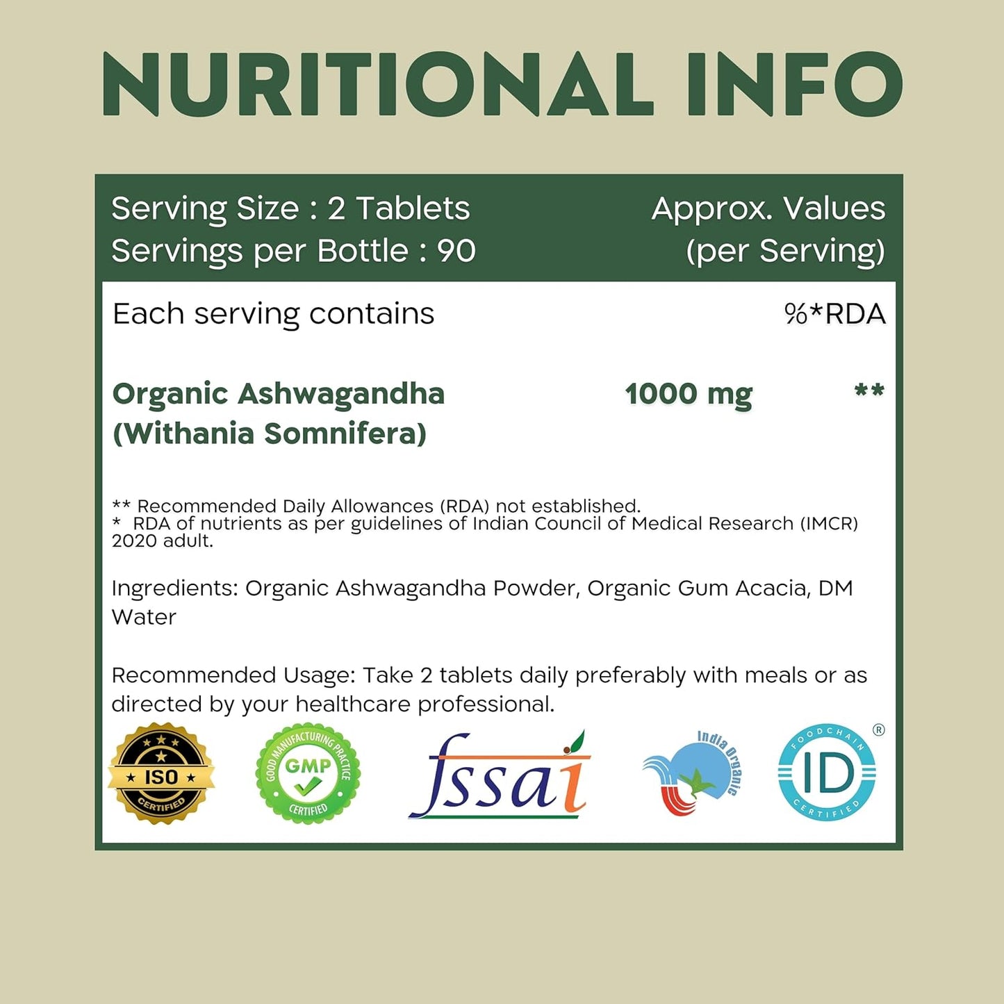 Nutrabud Ashwagandha 1000mg - 180 Tablets -Stress & Anxiety Relief Ashwagandha Powder Tablets - Rejuvenates Mind & Body - Certified Organic (180 Count (Pack of 1))