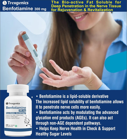 Trexgenics BENFOTIAMINE 300 mg + L-Leucine 50 mg Glucose Metabolism & Nerve Health Support VEGAN & NON-GMO (30 Veg. Capsules) (Pack of 1)