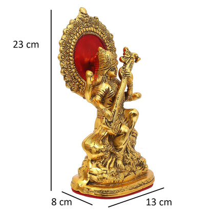 Premium Gold Plated Saraswati Idol Murti Statue for Home and Pooja Decor| Saraswati Murti for Gift, 33 x 13 Centimeters
