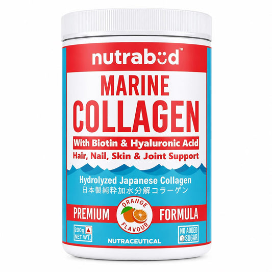 Nutrabud Japanese Marine Collagen Powder Supplement for Women,Men|No Added Sugar|Supports Skin Radiance,Healthy Hair,Nails & Joints|Hydrolyzed Collagen Peptides (Orange,200 grams)