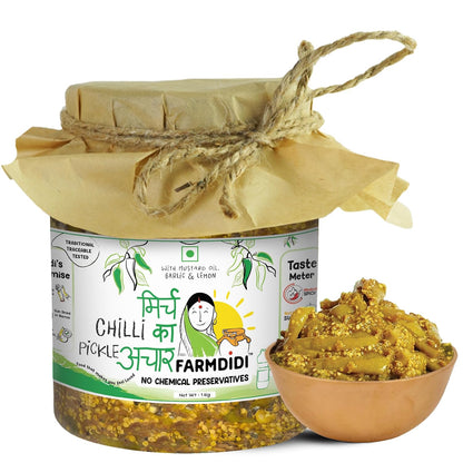 FarmDidi Spicy Green Chilli Pickle 325g In Fresh Homemade Sun-Dried Hari Mirch Ka Achar Made with Mustard Oil Ghar Ka Bana Spicy Mirchi Pickle No Chemical Preservatives