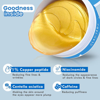 Glamveda Advanced Age Support Under Eye Patches For Dark Circles & Wrinkles & Removal of Fine Lines | 1% Copper Peptide & Hyaluronic Acid Puffy Eye Care Routine | For Women & Men 60Pcs (30 Pairs)