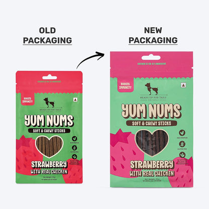 Yum Nums by HUFT Soft & Chewy Sticks - 70gm | Strawberry & Chicken | Dog Treats for Puppy & Adult Dogs | Training Treats for Small Dogs | Dog Snacks & Treats | Healthy & Tasty