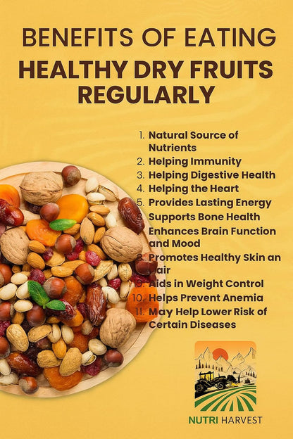 NUTRI HARVEST Premium Dry Fruits Mix pack (Panch Mewa Mix), Natural Blend of Almonds, Cashews,Black and green Raisins and diced Dates| Fit for Fasting 250 gram| (Re-sealable pack for freshness)