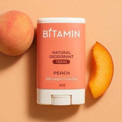 Bitamin Natural Deodorant Underarm Roll On Cream For Kids & Teens | Kids Deodorant Roll On for Girls & Boys With 3% Vitamin C & E | No Aluminium, No Alcohol, No Parabens & No Triclosan | 8 Hour Odour Control, Ages 10-18 | Peach 15 g Each
