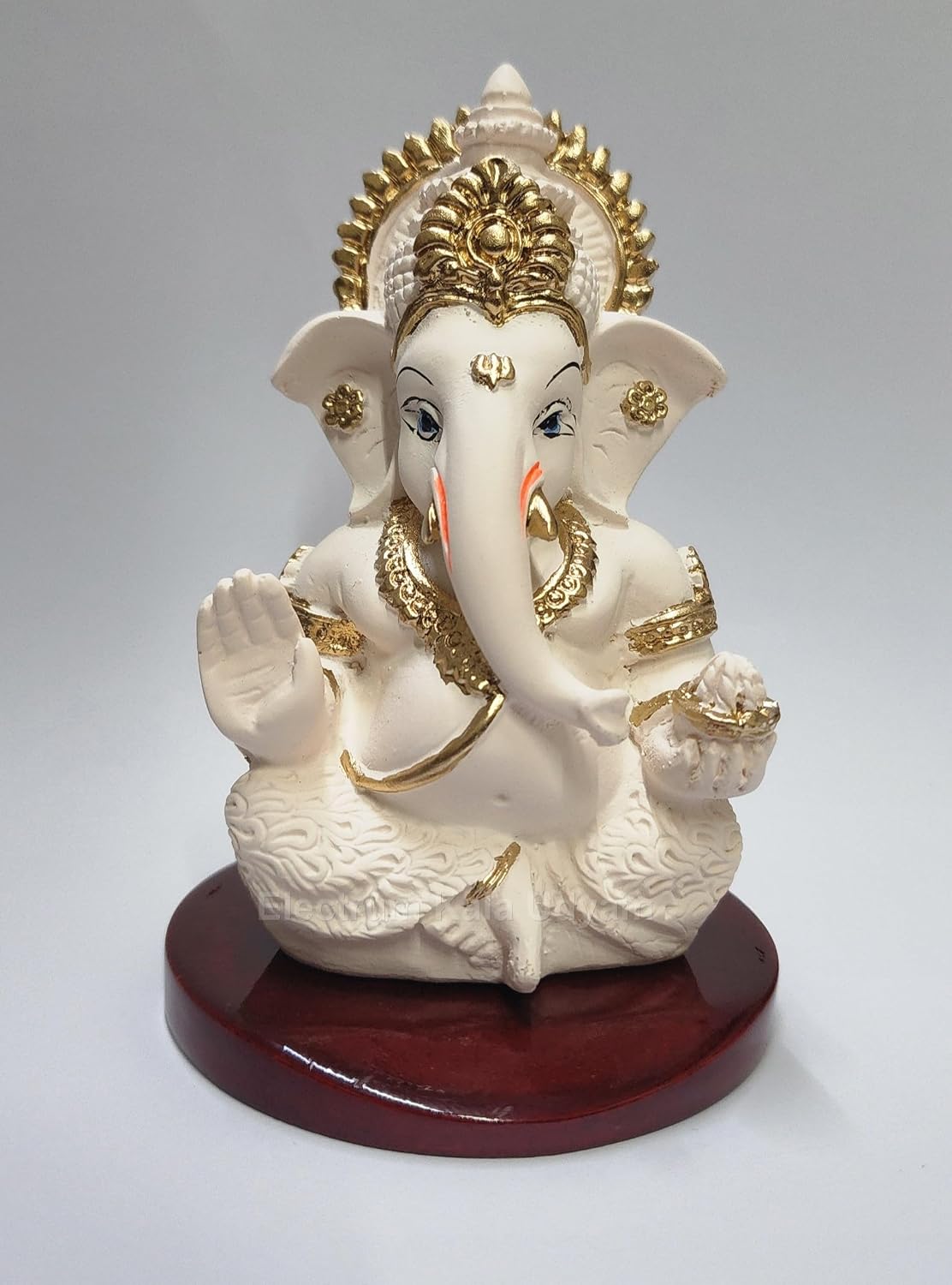 Resin Ganesha/Ganpati with Base - Perfect for Car Dashboard, Office Desk, Shelves, and Home Decor - Ideal Housewarming Gift! (Mukutpeachivorymdf 3.5)