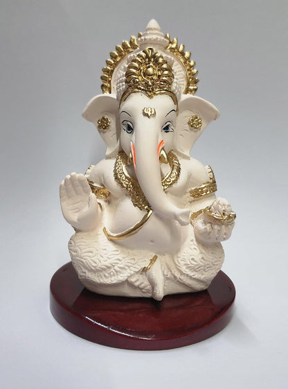 Resin Ganesha/Ganpati with Base - Perfect for Car Dashboard, Office Desk, Shelves, and Home Decor - Ideal Housewarming Gift! (Mukutpeachivorymdf 3.5)