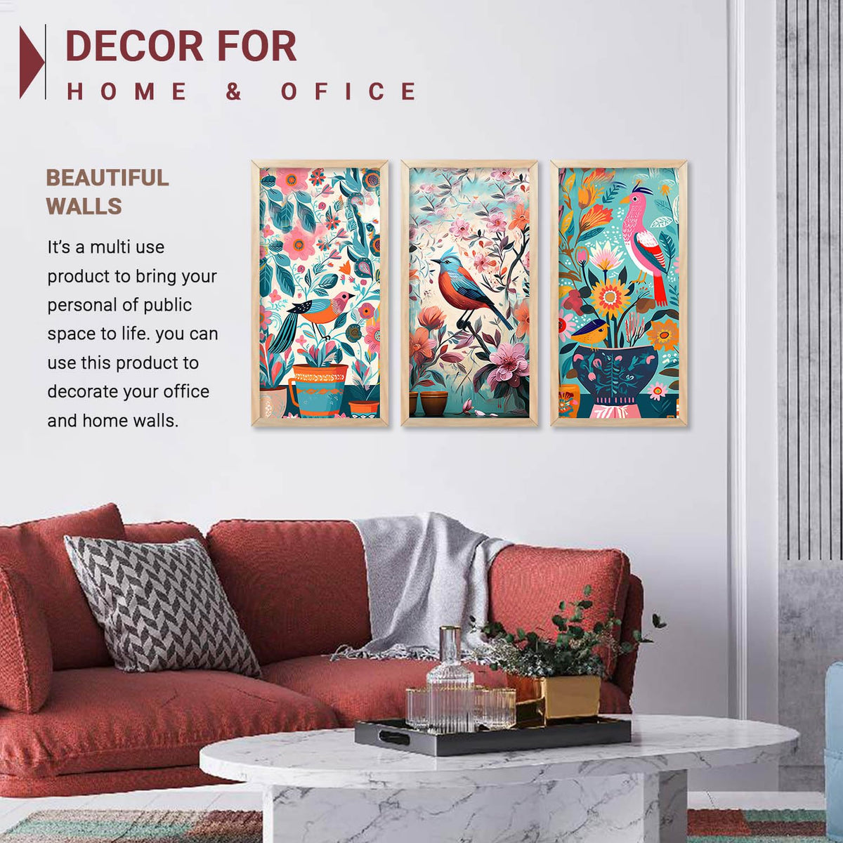 Aesthetic Modern Art Wall Painting Decorative Abstract Home Decoration Frame With For Living Room Bed Room Hotel Wall Decor Digital Reprint Engineered Wood Set of 3 (Art 7, 10x19 inch)