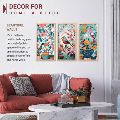 Aesthetic Modern Art Wall Painting Decorative Abstract Home Decoration Frame With For Living Room Bed Room Hotel Wall Decor Digital Reprint Engineered Wood Set of 3 (Art 7, 10x19 inch)