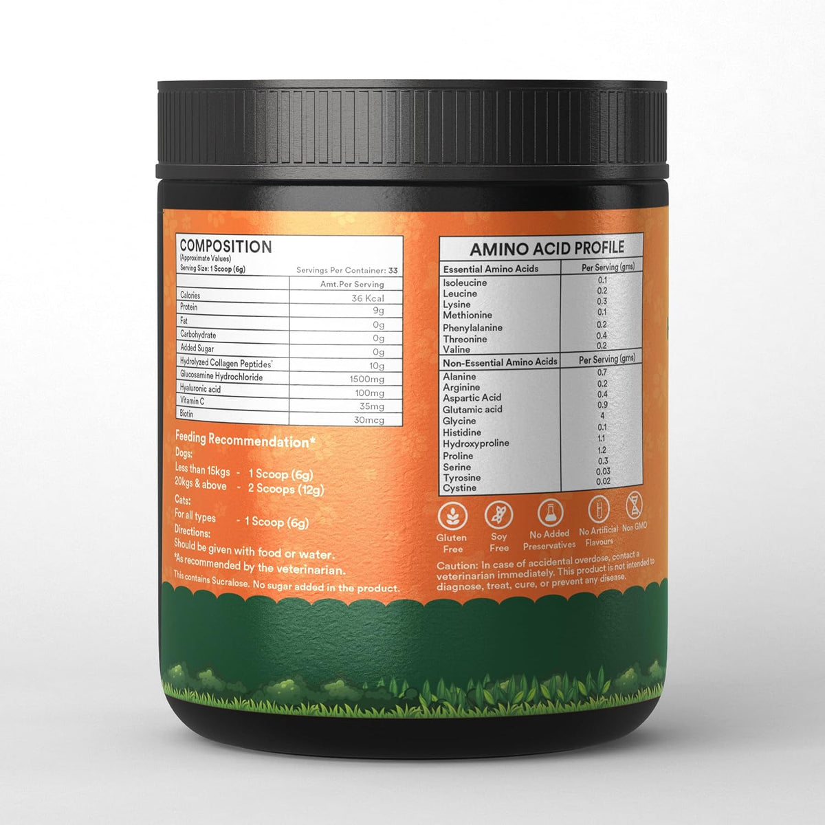 INLIFE Collagen Peptides Supplement Dogs Cats, Glucosamine 200g Orange | Joint Lubrication, Synovial Fluid, Immune Health, Antioxidant Activity, Human Grade, Palatable