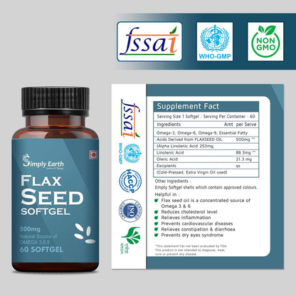 Simply earth Cold Pressed Flax seeds oil Omega with extra Virgin oil, Linolenic Acid, Oleric Acid | Natural Form of omega 369-60 Softgels…