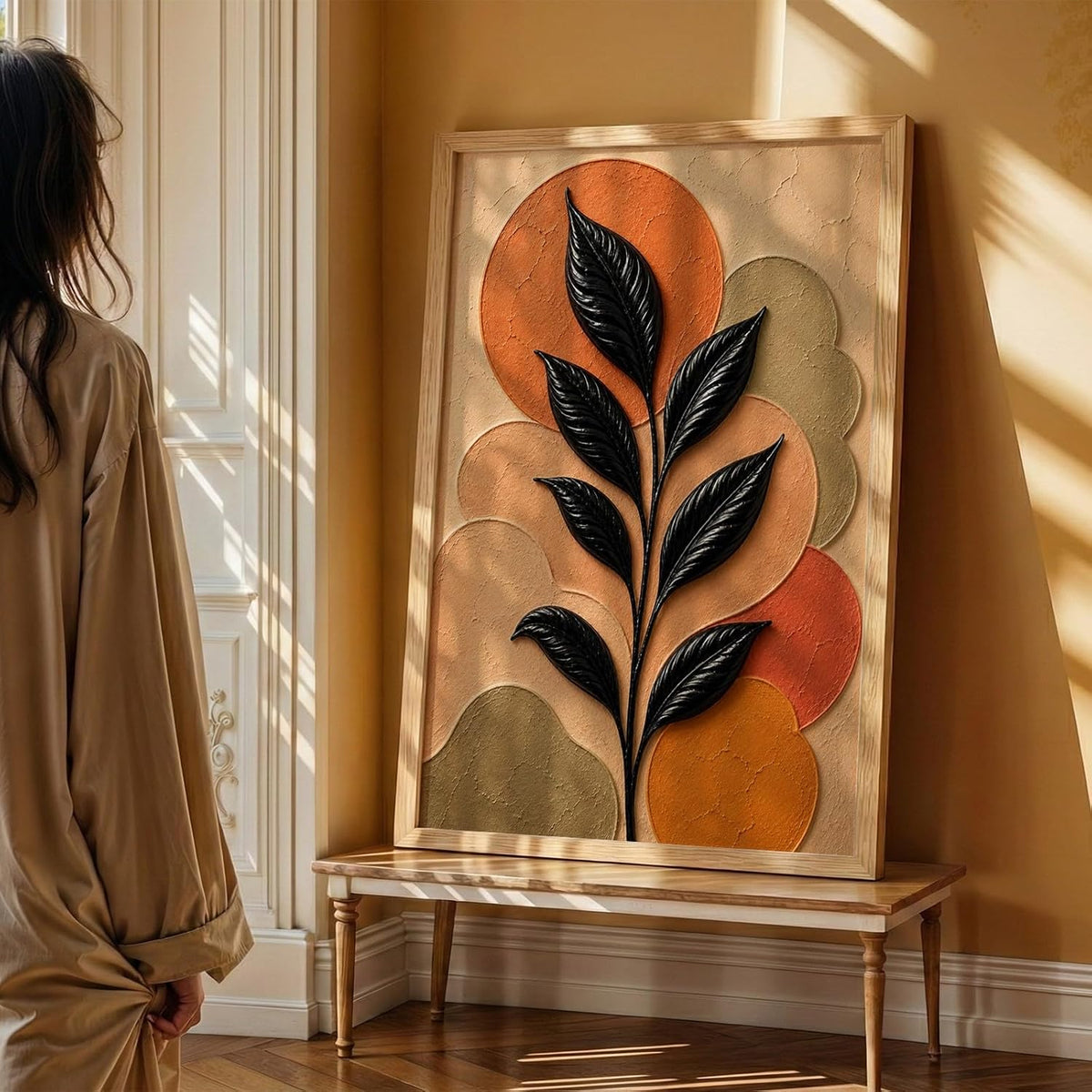 Floral Botanical Wall Painting with Frame | Premium Textured Flower & Leaf Artwork, Pastel Nature Wall Decor Framed for Living Room Bedroom Office and Home Decoration (Art-5,13x19inch)