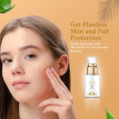 Svarasya Ojas Sunscreen SPF 30 PA+++ | Mineral Based Tinted Sunscreen | Protection Against UVA/UVB rays | Lightweight & No White Cast | For All Skin Types | Sun Cream for Men & Women